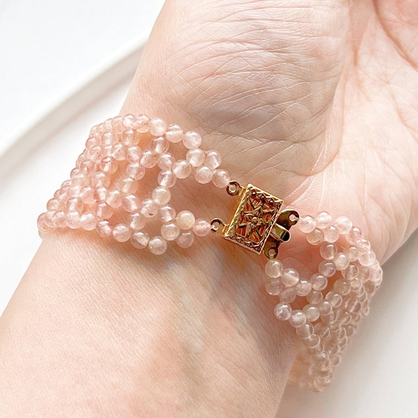 Strawberry Quartz Beads Cuff Bracelet-Ninaouity