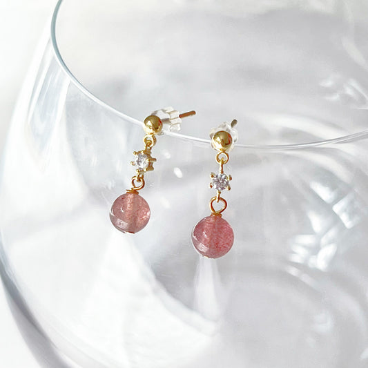 Strawberry Quartz Drop Earrings-Ninaouity