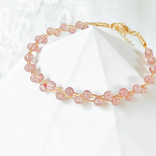 Strawberry Quartz Gemstone Stacking Bracelet-Ninaouity