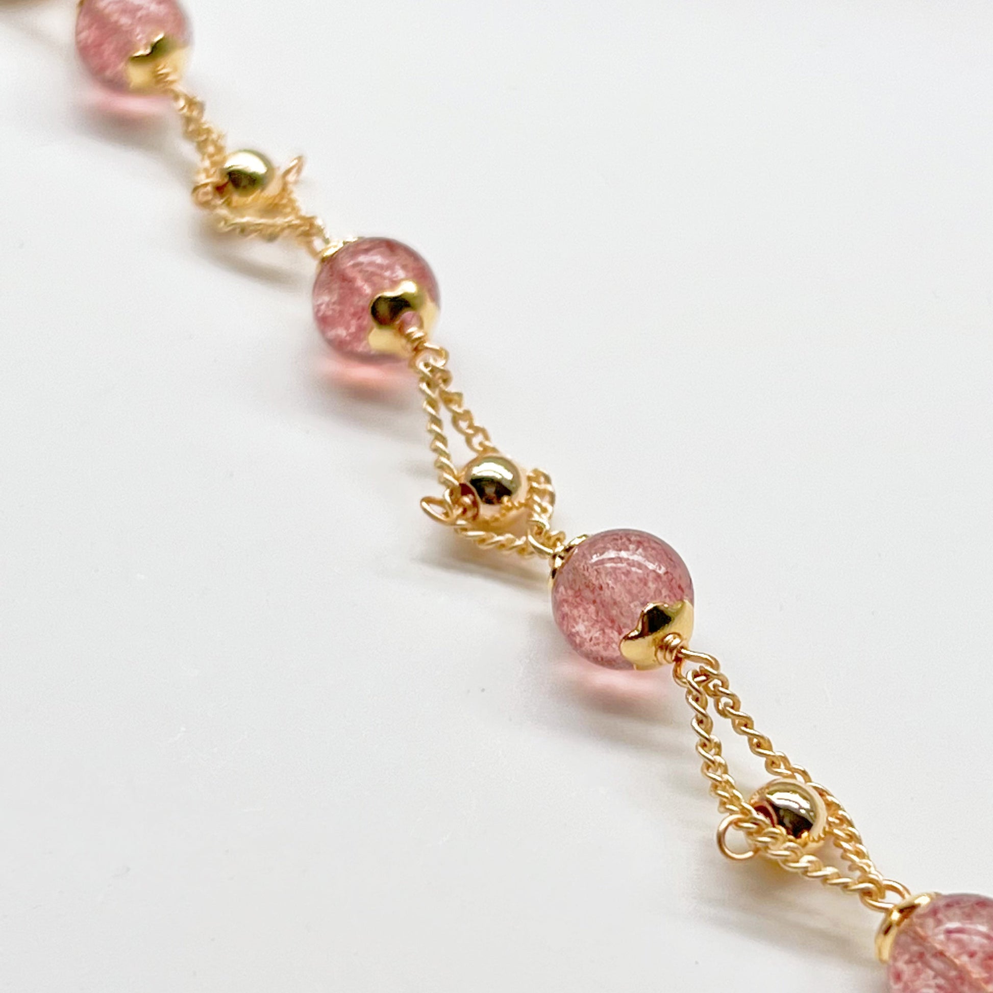 Strawberry Quartz Gold Beads Bracelet-Ninaouity