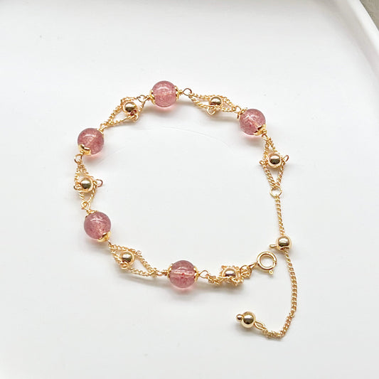 Strawberry Quartz Gold Beads Bracelet-Ninaouity