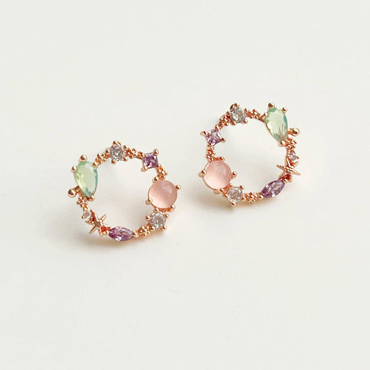 Summer Sea Treasures Earrings - Seashell and Starfish Rose Gold Stud Earrings-Ninaouity