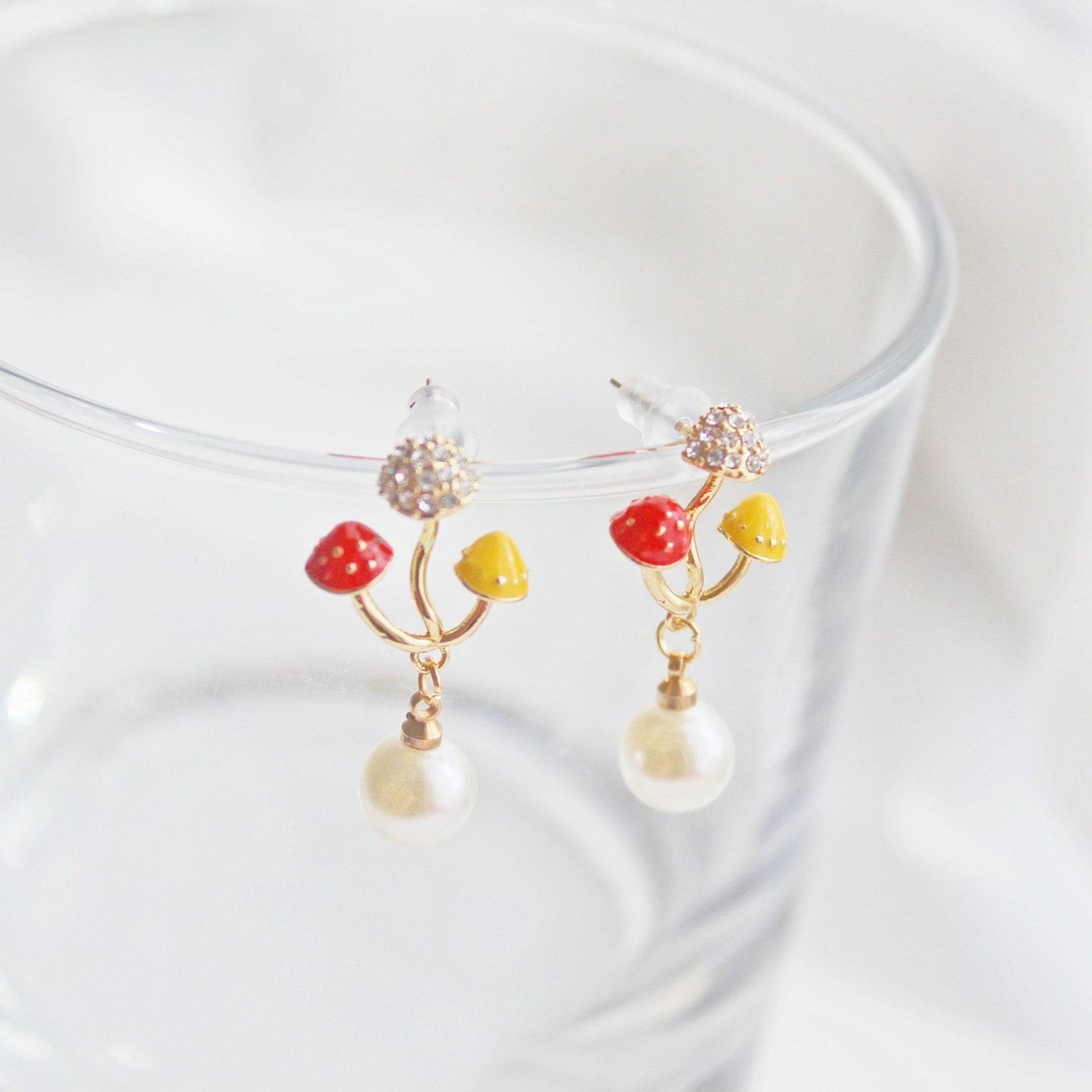 Three Mushrooms Drop Earrings - Fly Agaric Good Luck Earrings-Ninaouity