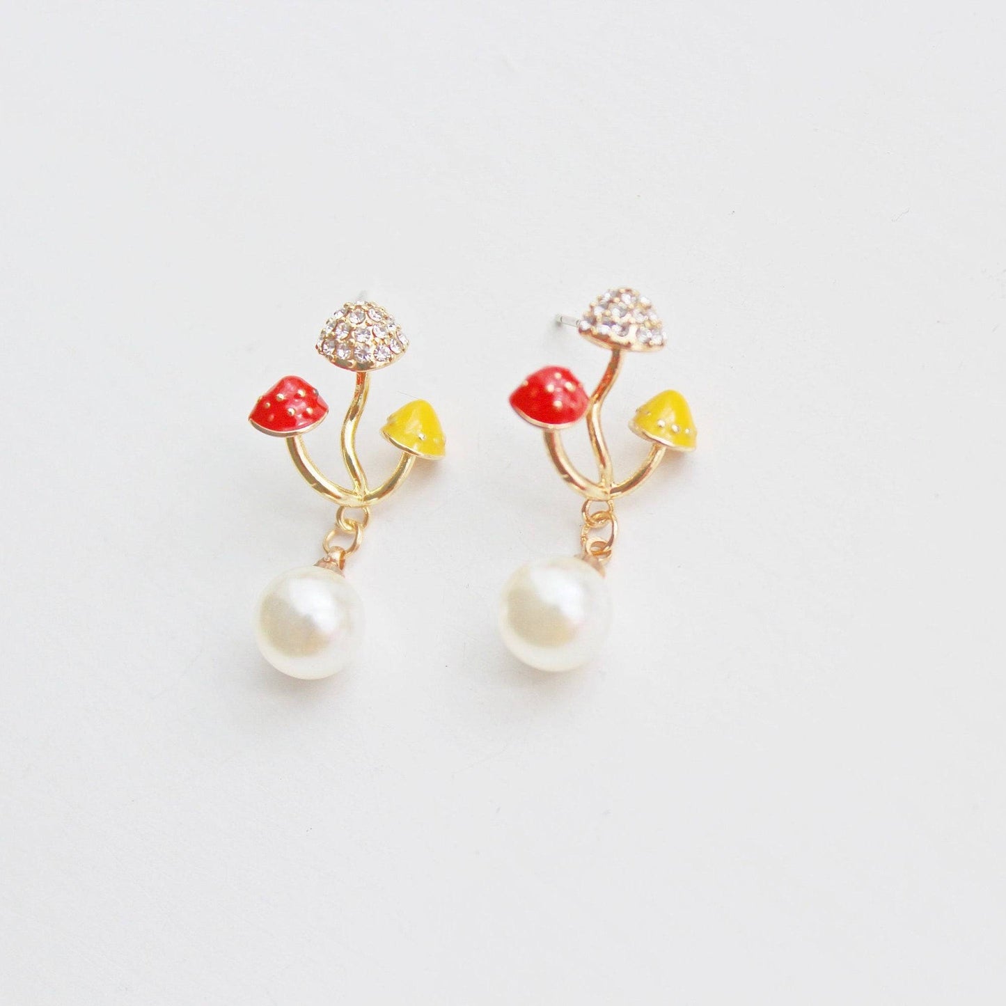 Three Mushrooms Drop Earrings - Fly Agaric Good Luck Earrings-Ninaouity