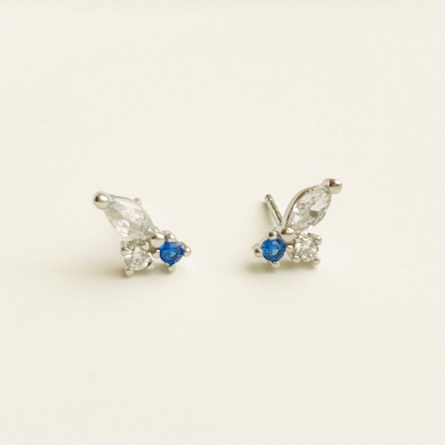 Tiny Blue Crystal Half Butterfly Earrings-Ninaouity