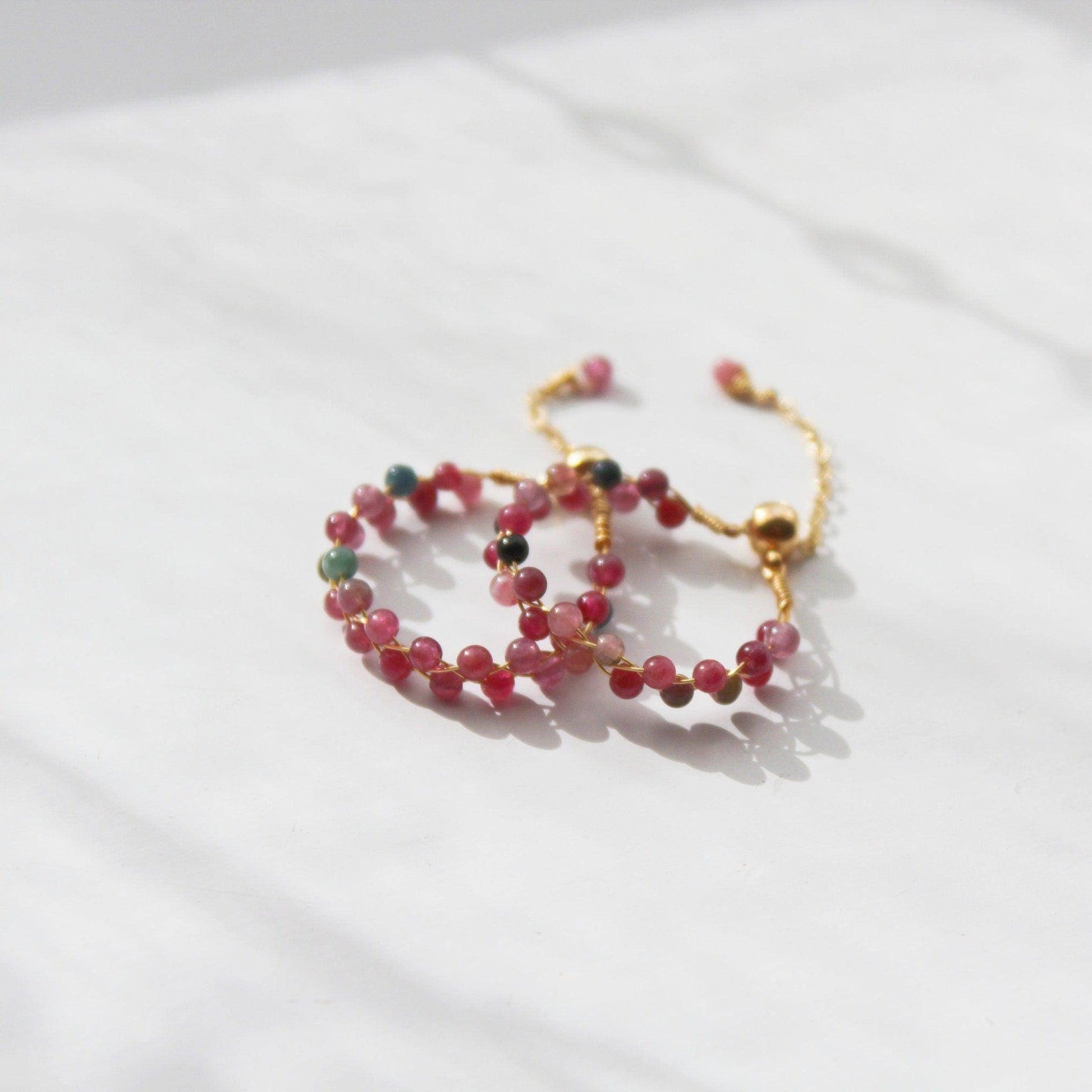 Tourmaline Beaded Ring - October Birthstone Bead Adjustable Ring-Ninaouity