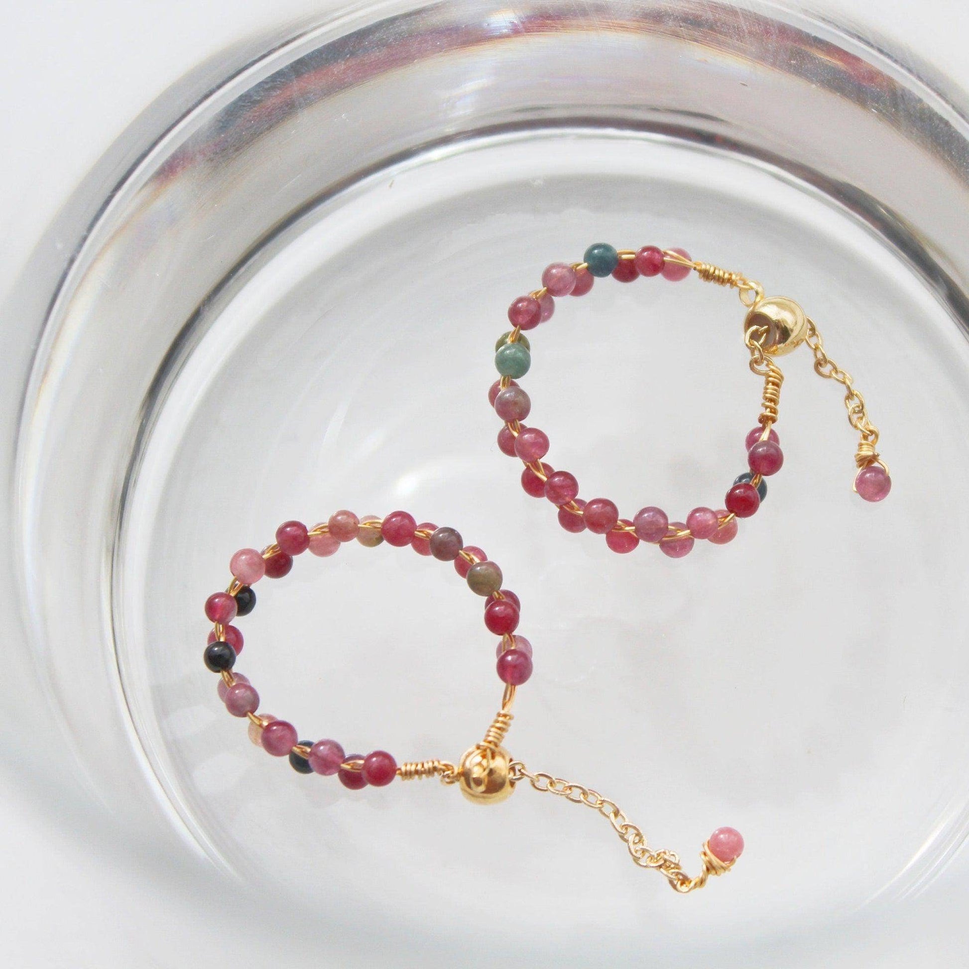 Tourmaline Beaded Ring - October Birthstone Bead Adjustable Ring-Ninaouity