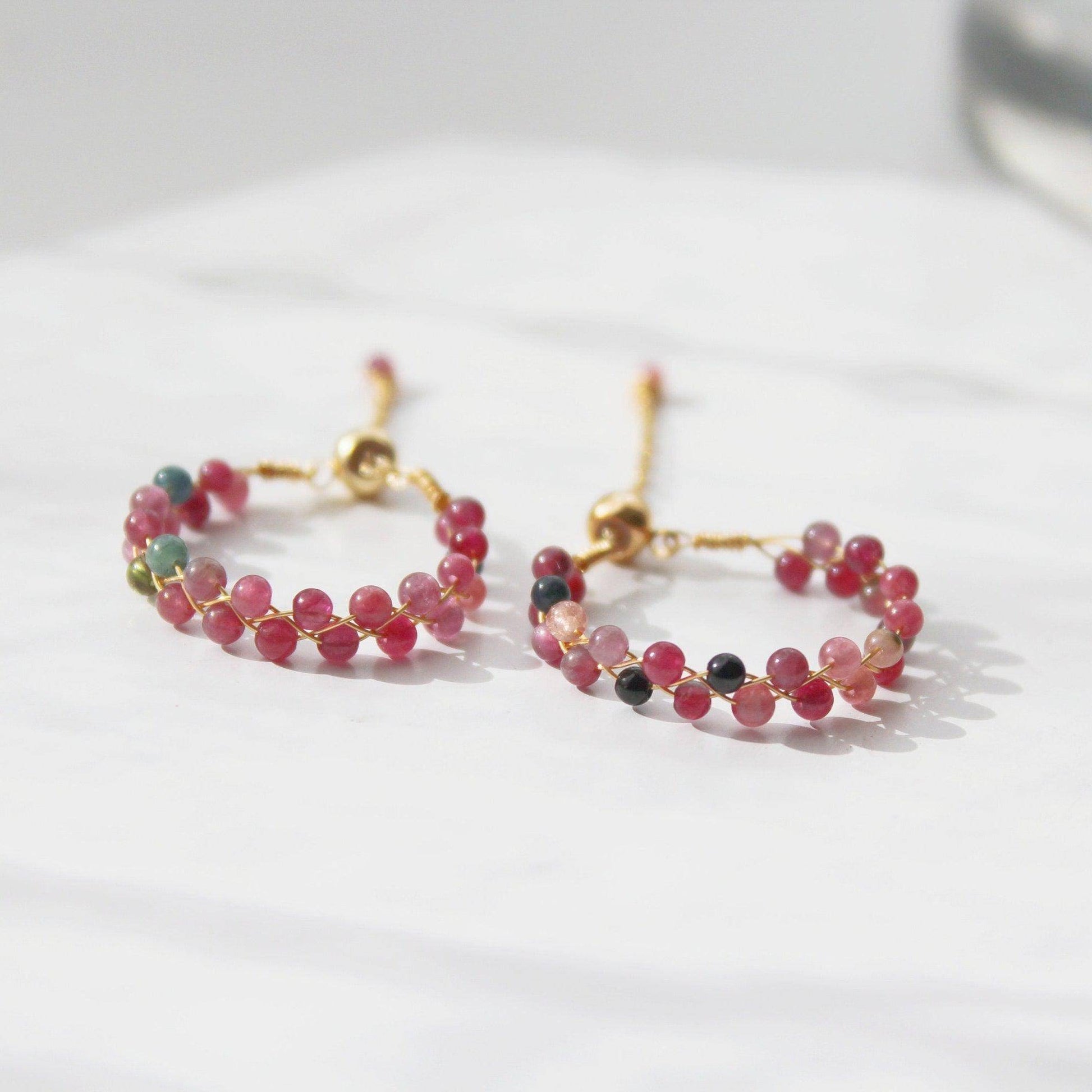 Tourmaline Beaded Ring - October Birthstone Bead Adjustable Ring-Ninaouity