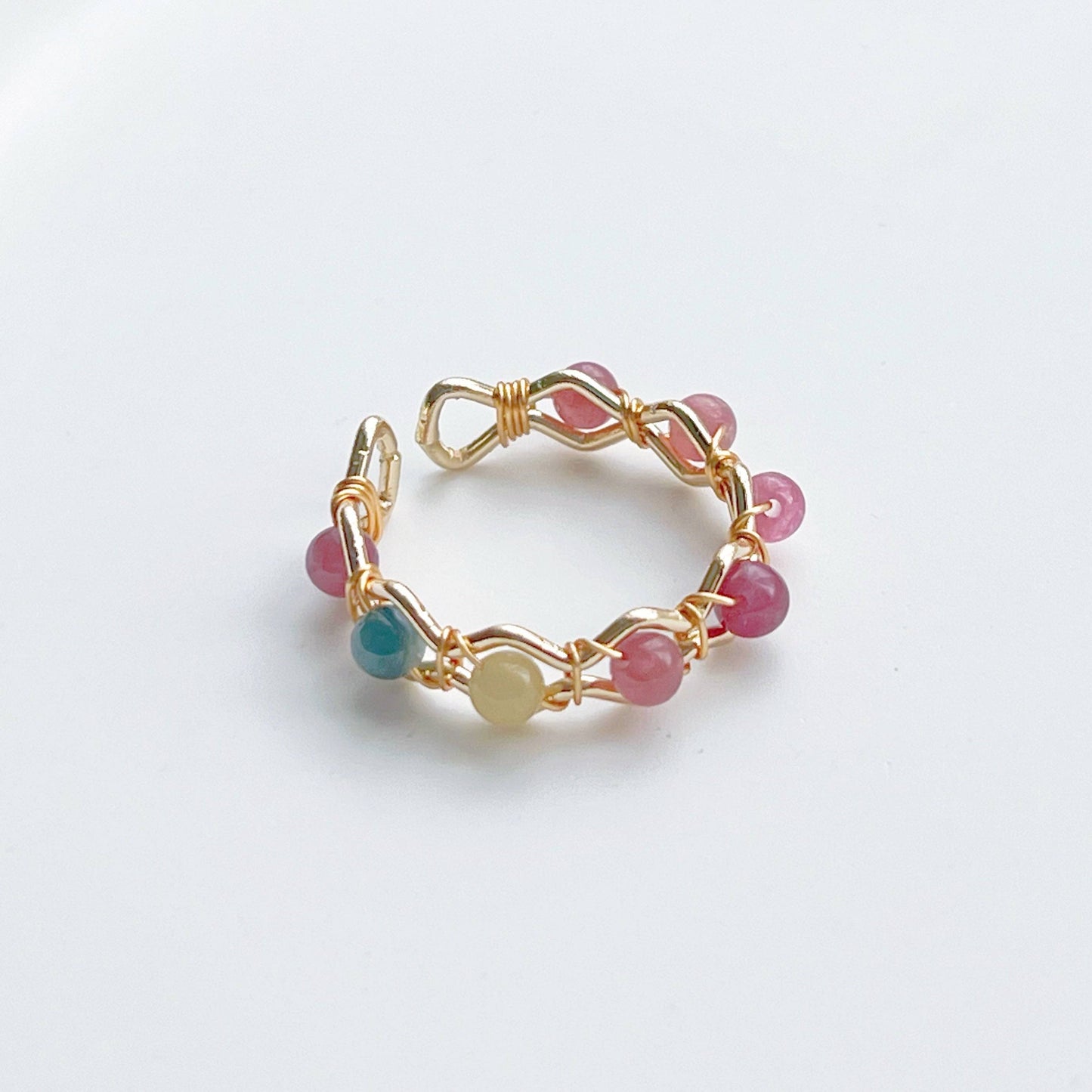 Tourmaline Beaded Ring - Rainbow Gemstone Bead Adjustable Ring - October Birthstone-Ninaouity