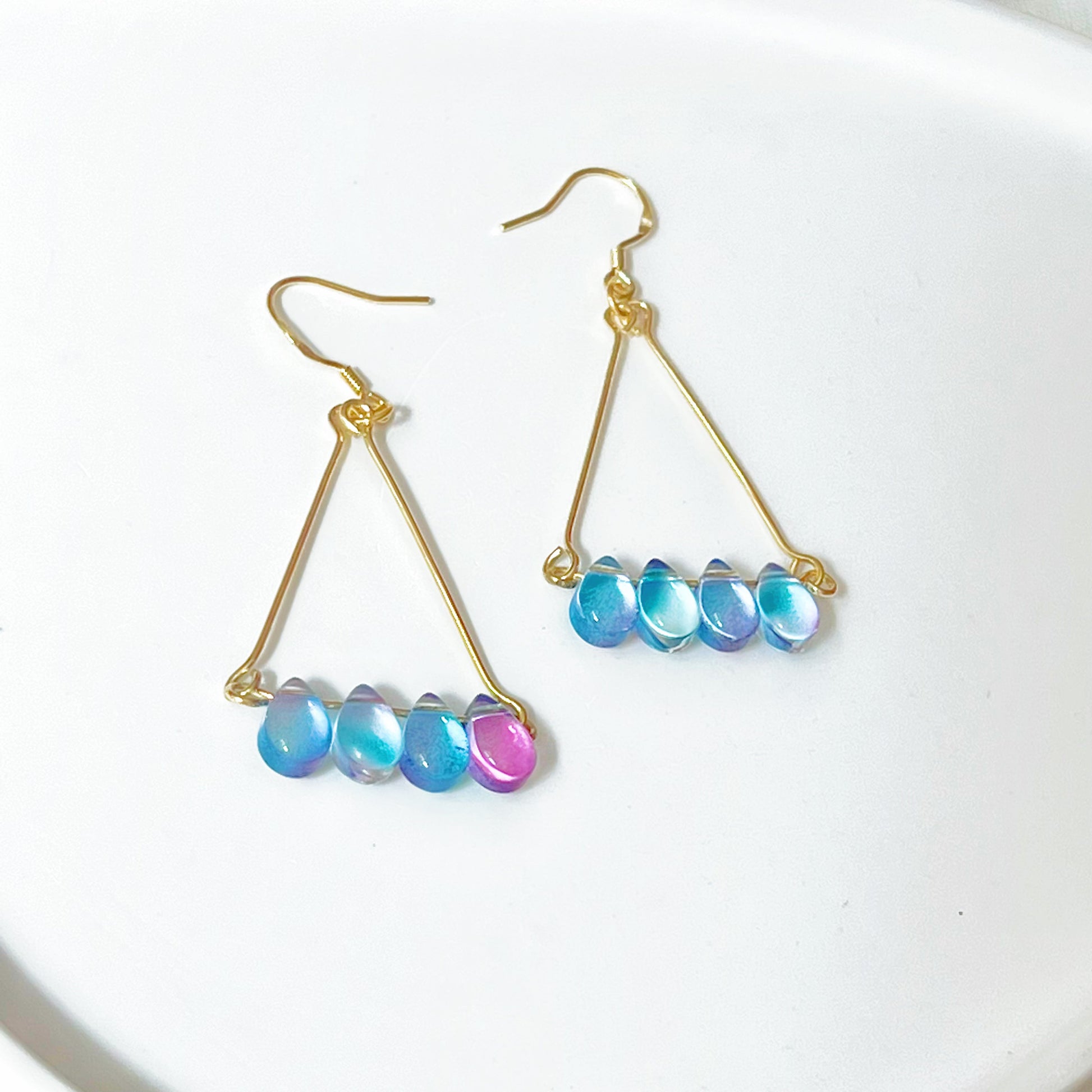 Triangle Blue Water Drop Raindrop Earrings-Ninaouity
