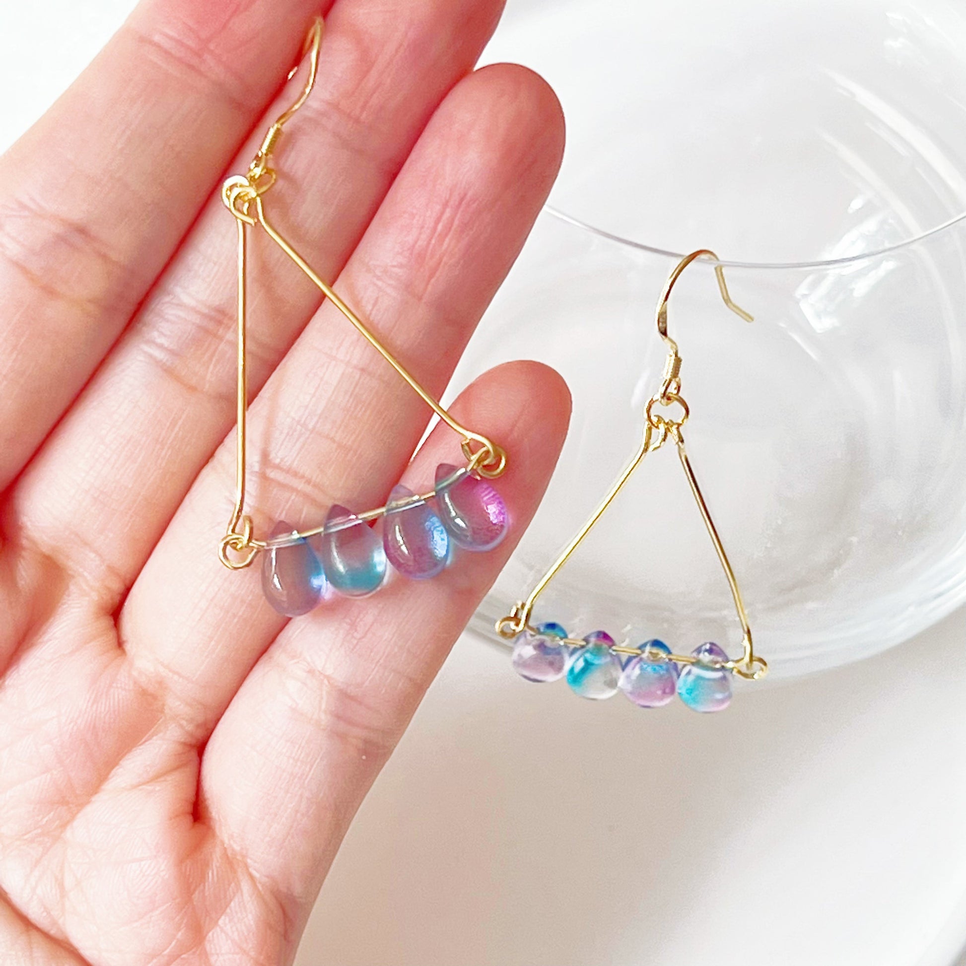 Triangle Blue Water Drop Raindrop Earrings-Ninaouity