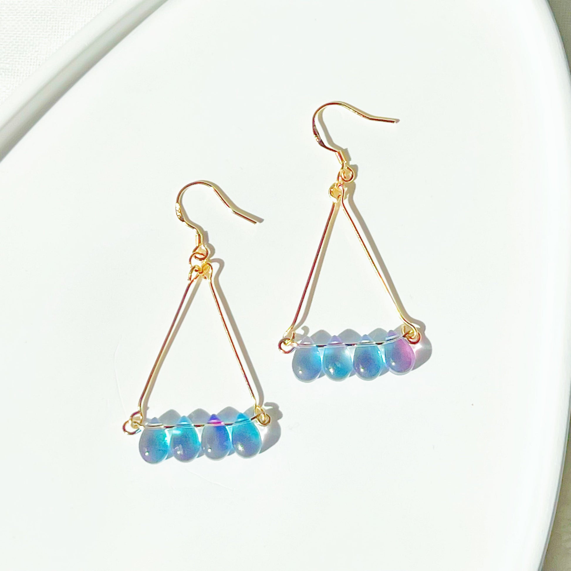 Triangle Blue Water Drop Raindrop Earrings-Ninaouity