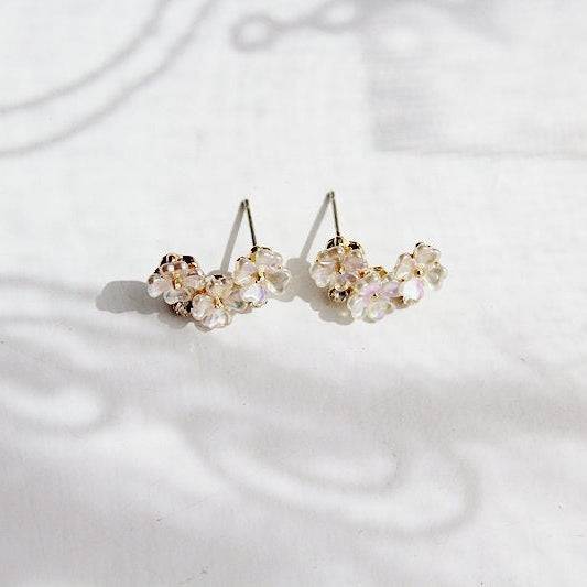Triple Flowers Stud Earrings - Cherry Blossom Champagne Colour Earrings-Ninaouity