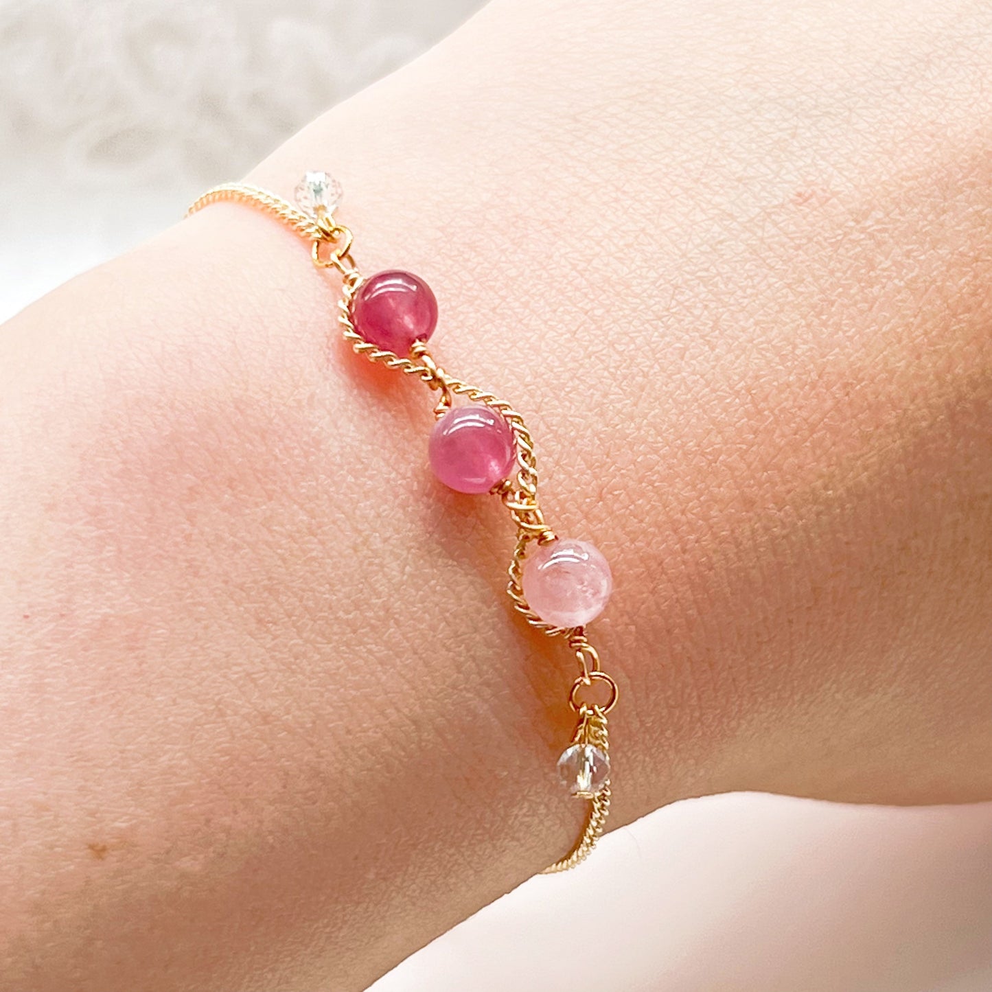 Triple Pink Tourmaline Beads Bracelet-Ninaouity