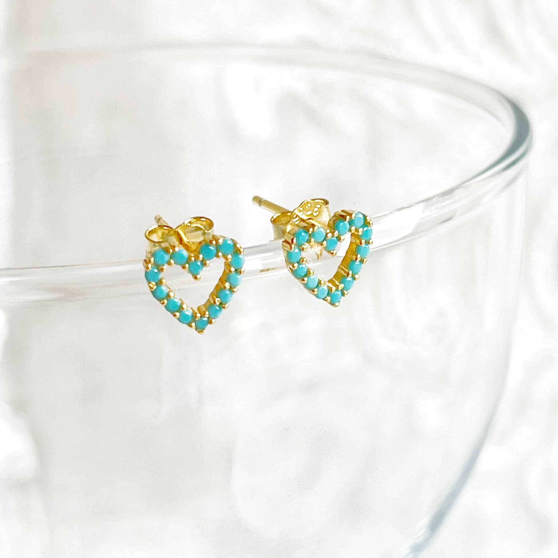 Turquoise Heart Sterling Silver Stud Earrings-Ninaouity