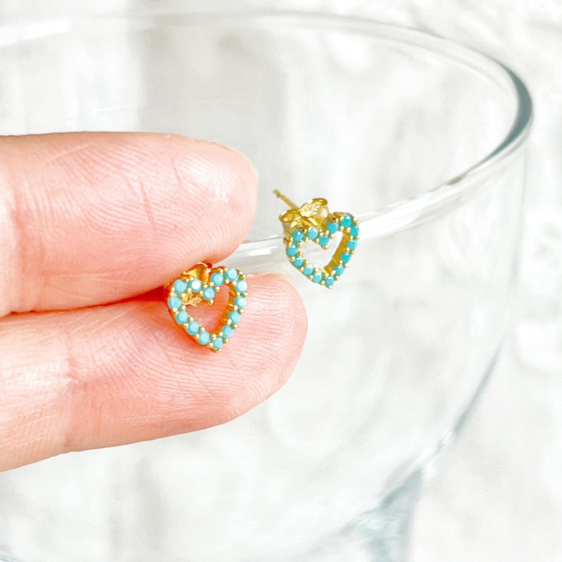 Turquoise Heart Sterling Silver Stud Earrings-Ninaouity