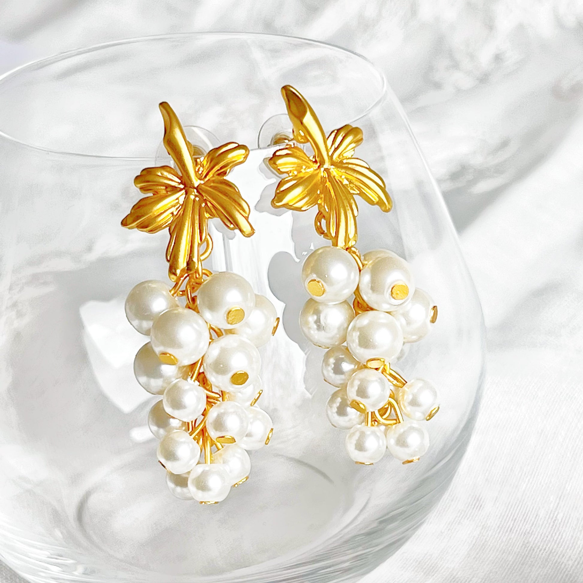 Vintage Style Pearl Grapes Statement Earrings-Ninaouity