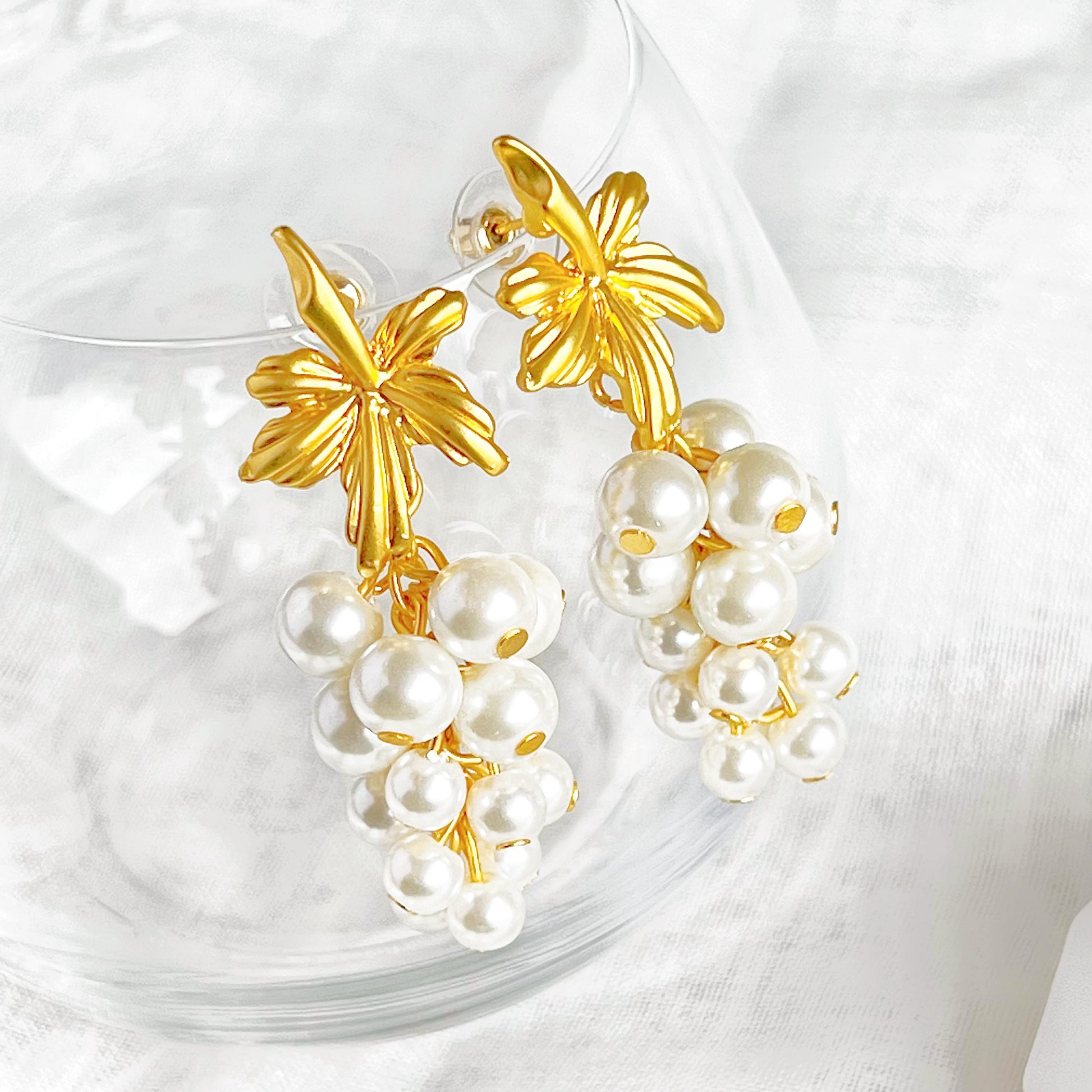 Vintage Style Pearl Grapes Statement Earrings-Ninaouity