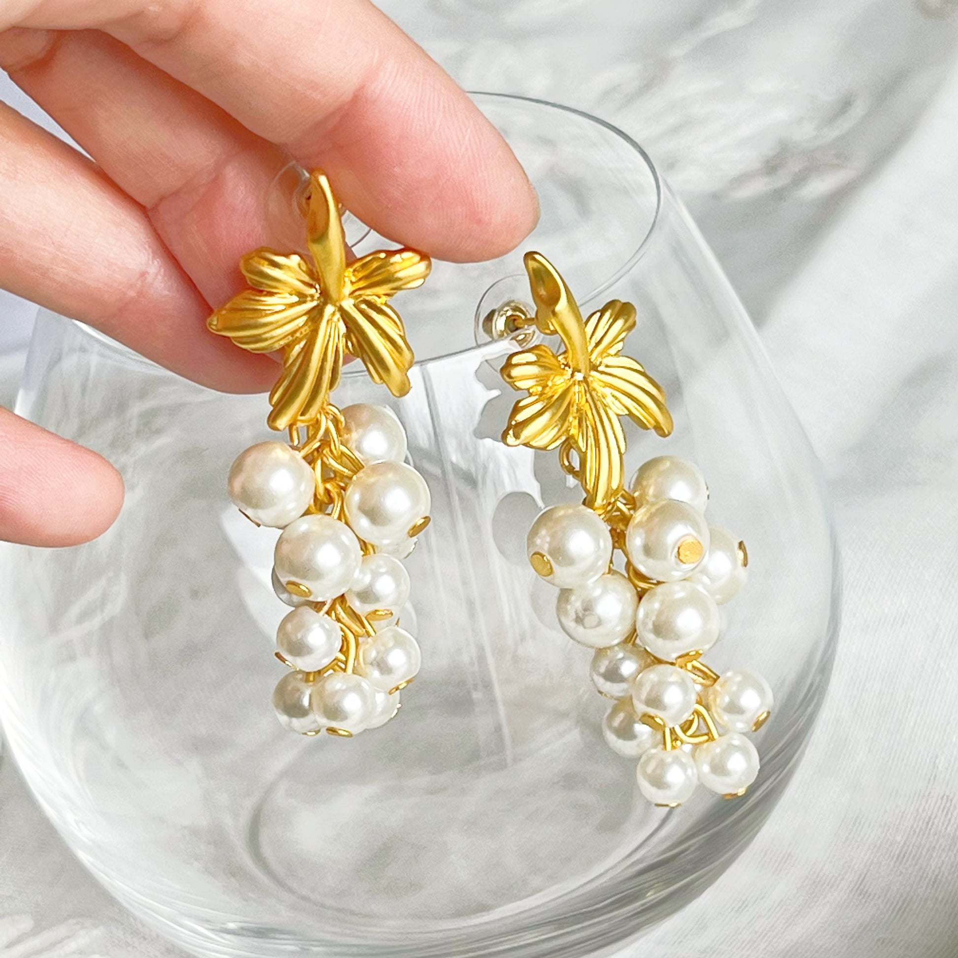 Vintage Style Pearl Grapes Statement Earrings-Ninaouity