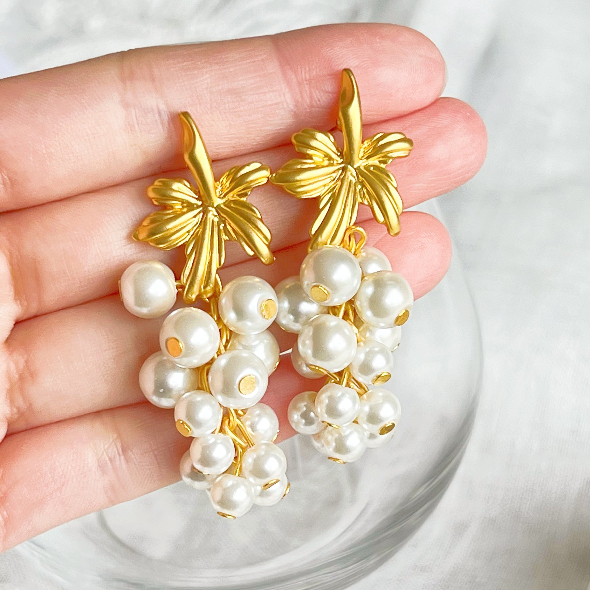 Vintage Style Pearl Grapes Statement Earrings-Ninaouity