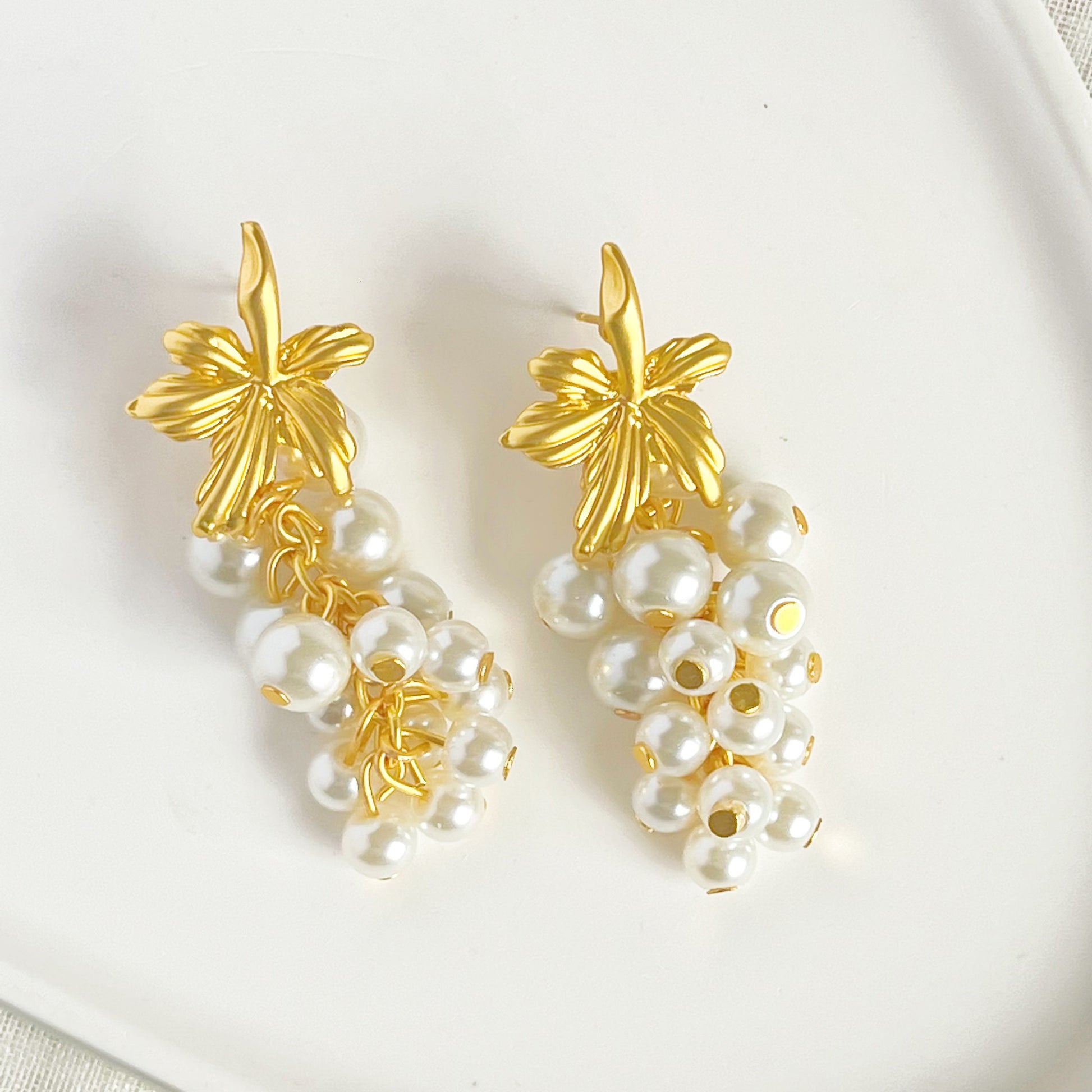 Vintage Style Pearl Grapes Statement Earrings-Ninaouity