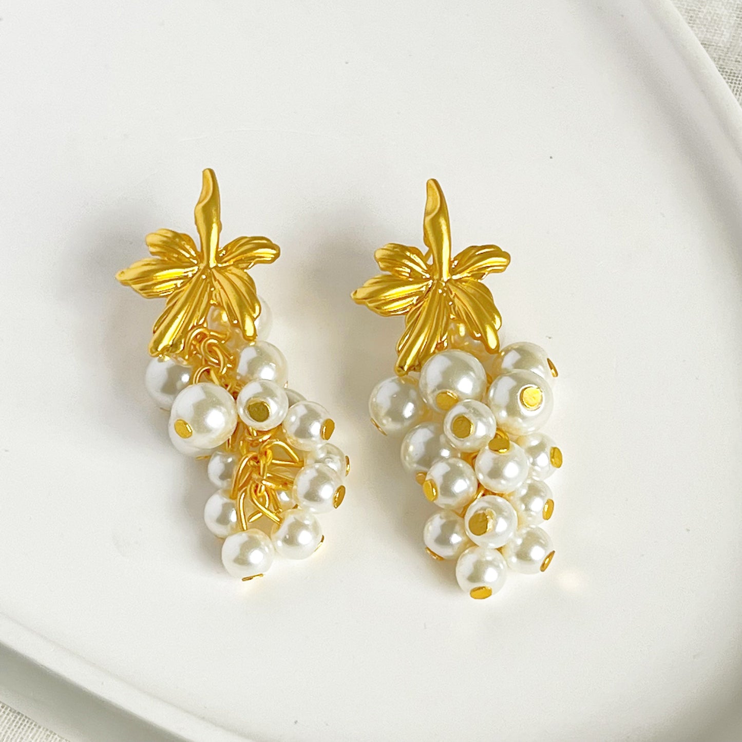 Vintage Style Pearl Grapes Statement Earrings-Ninaouity