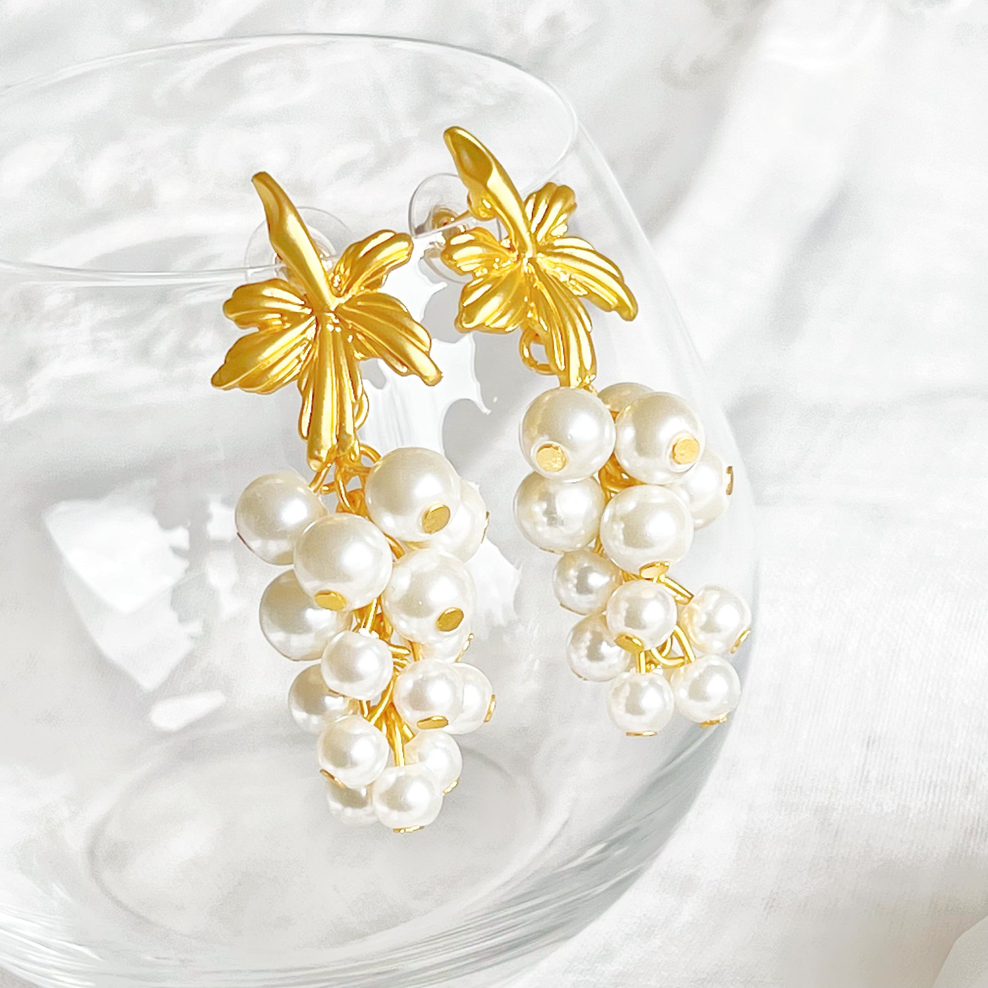 Vintage Style Pearl Grapes Statement Earrings-Ninaouity