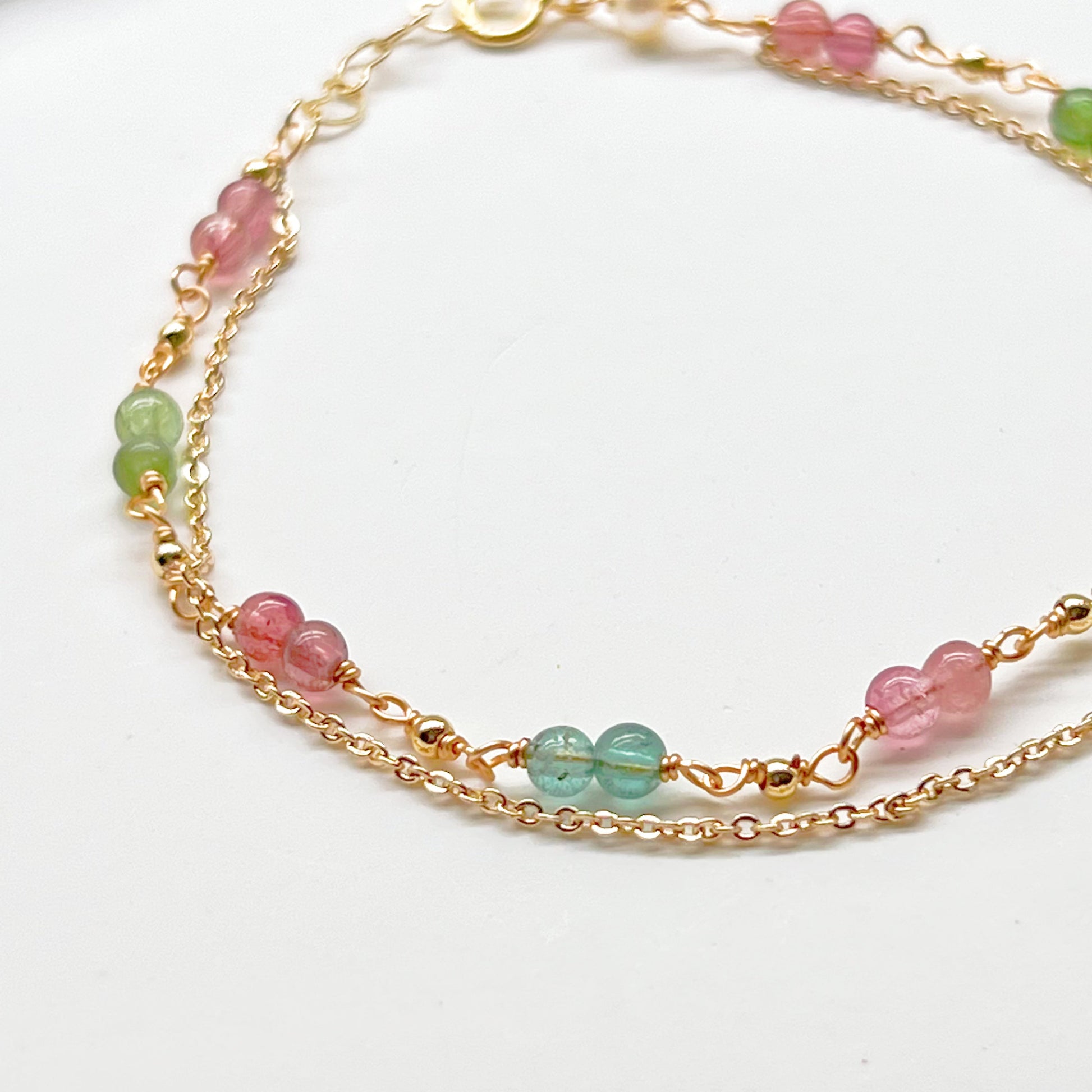 Watermelon Tourmaline Double Chain Bracelet-Ninaouity