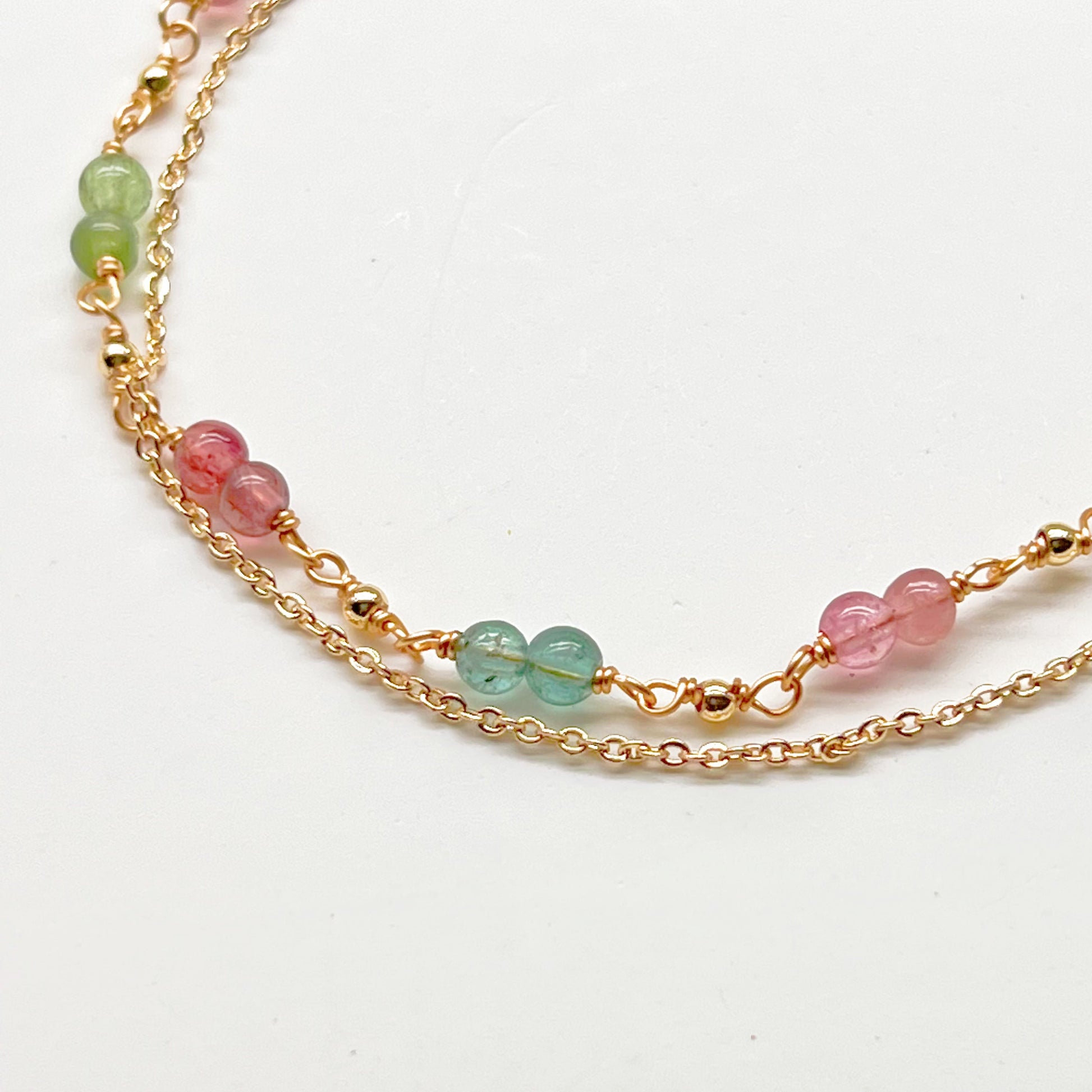 Watermelon Tourmaline Double Chain Bracelet-Ninaouity