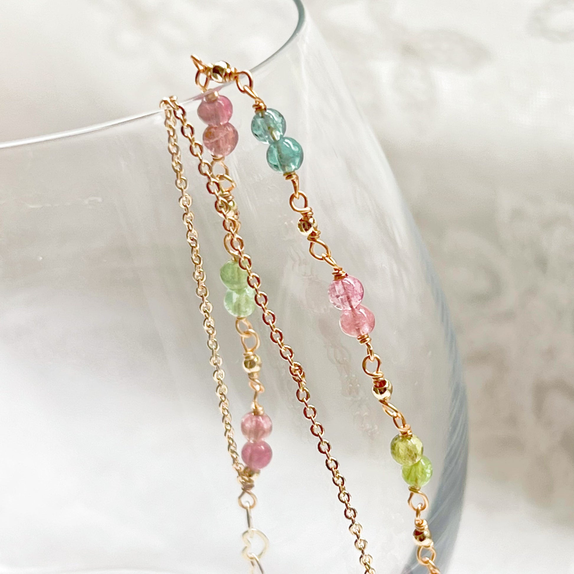Watermelon Tourmaline Double Chain Bracelet-Ninaouity