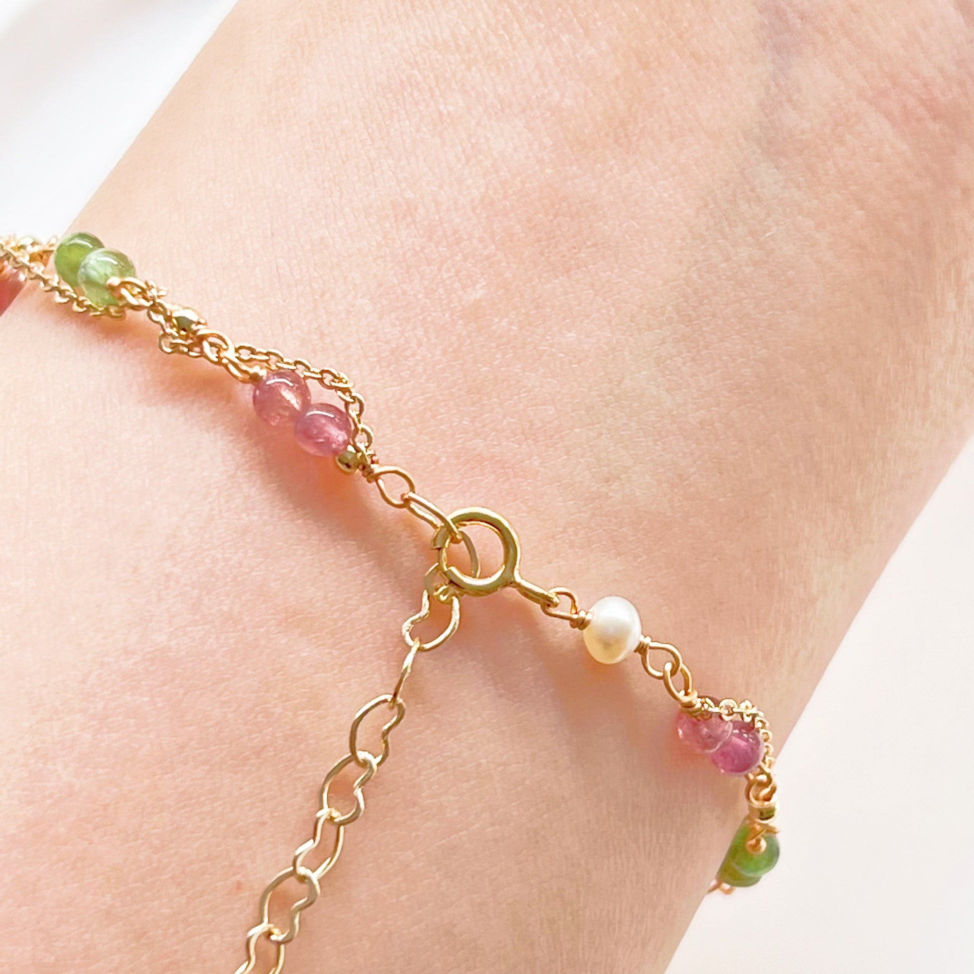 Watermelon Tourmaline Double Chain Bracelet-Ninaouity