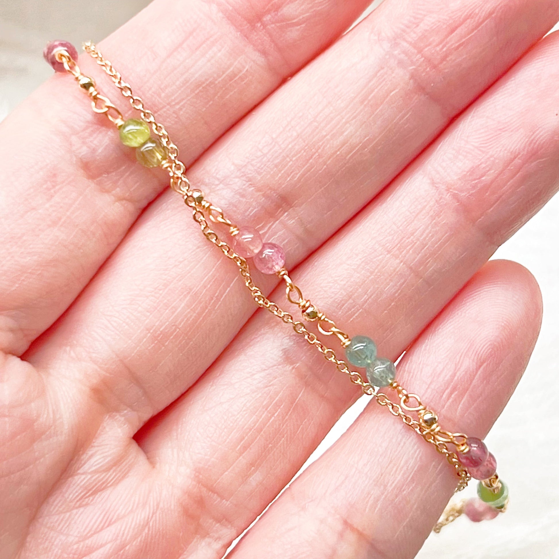 Watermelon Tourmaline Double Chain Bracelet-Ninaouity