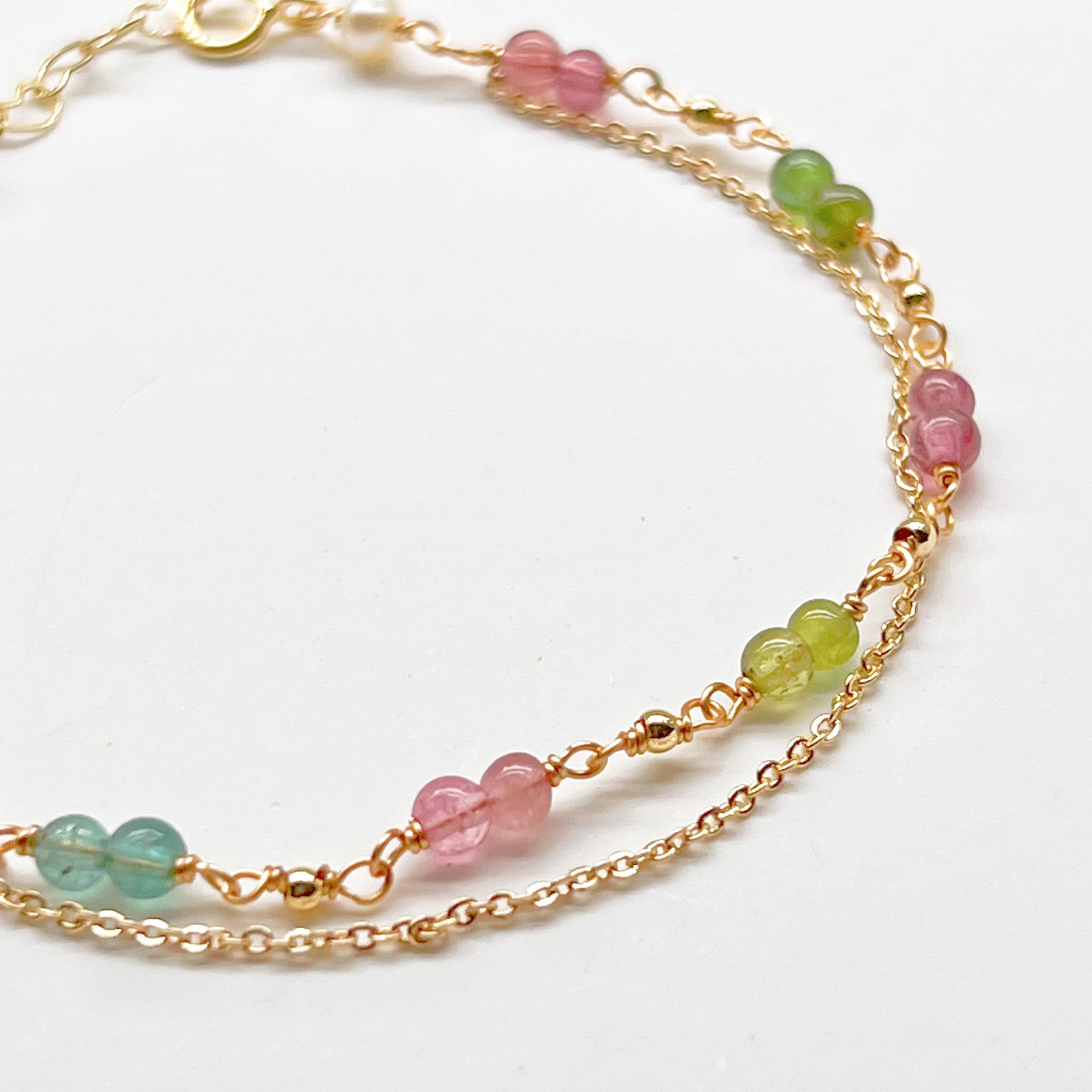 Watermelon Tourmaline Double Chain Bracelet-Ninaouity