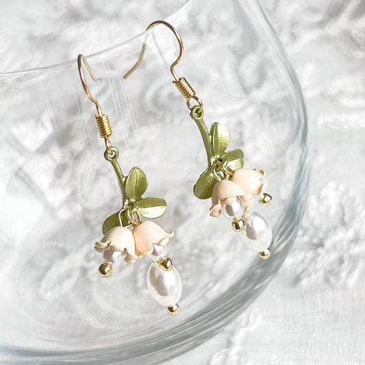 White Bellflower Little Drop Earrings-Ninaouity