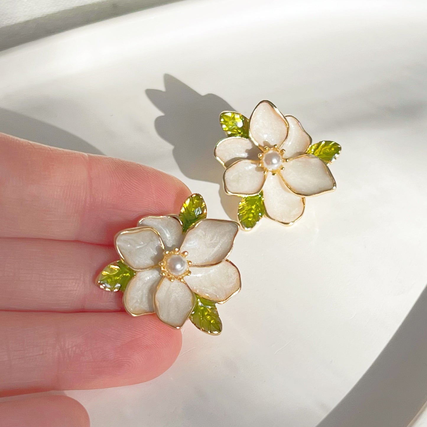 White Dogwood Cornus Florida Flower Earrings-Ninaouity