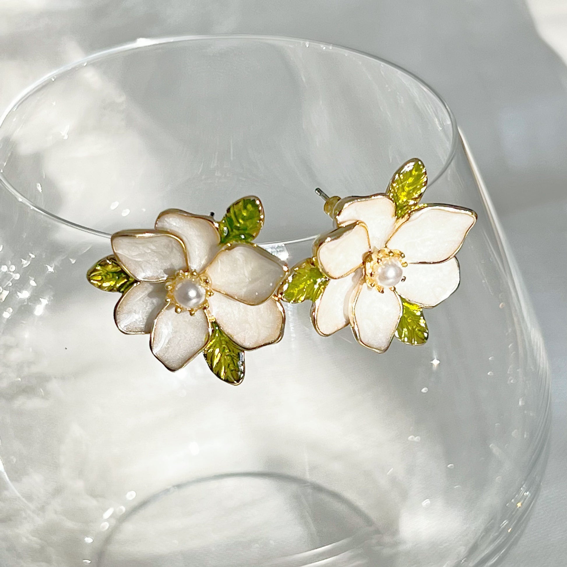 White Dogwood Cornus Florida Flower Earrings-Ninaouity