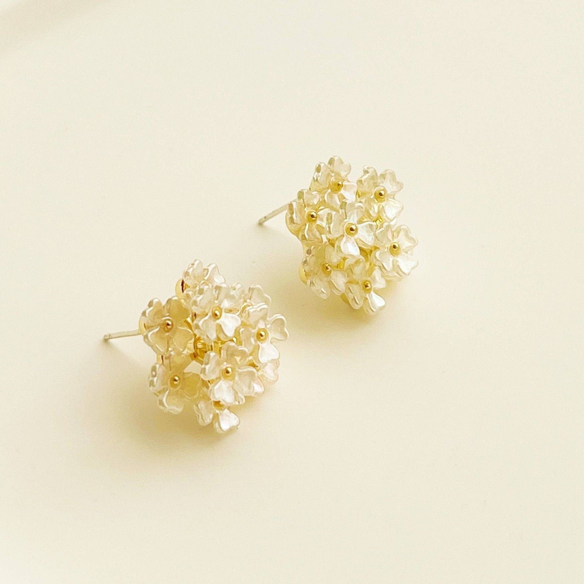 White Hydrangea Flower Statement Earrings-Ninaouity