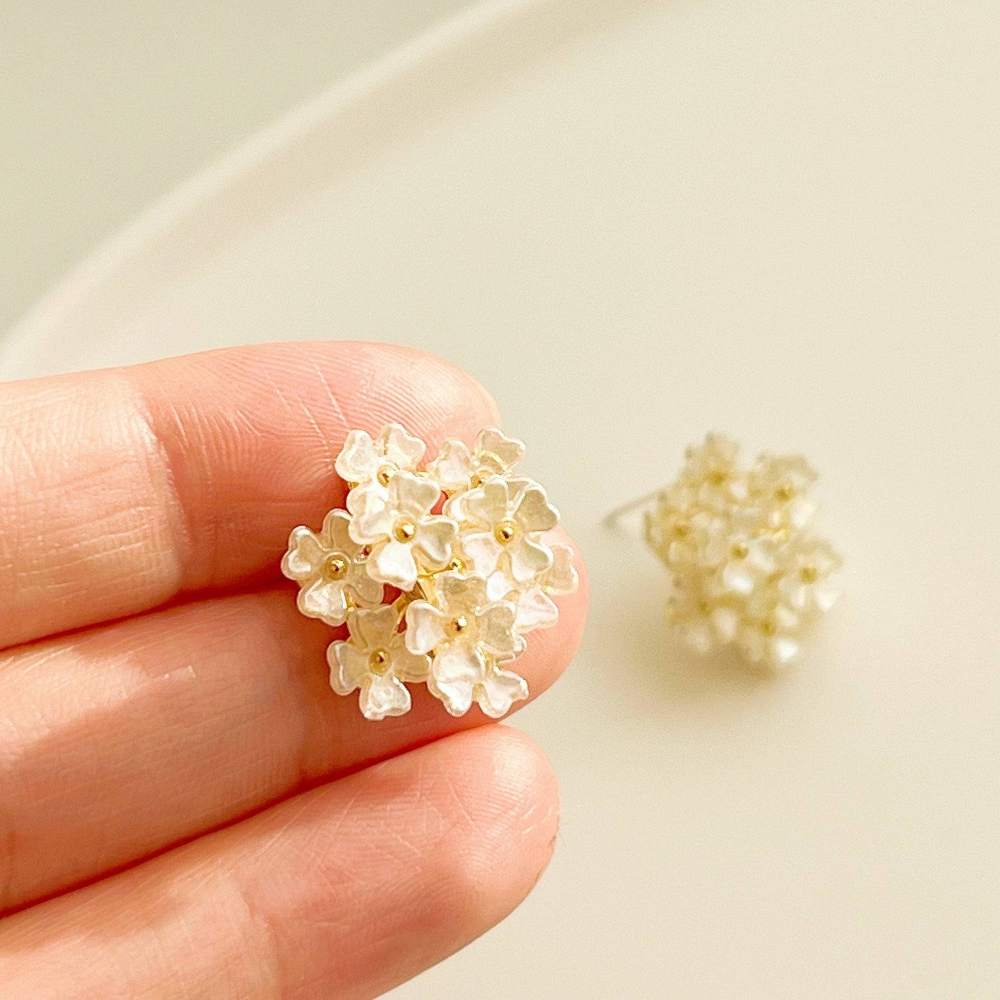 White Hydrangea Flower Statement Earrings-Ninaouity
