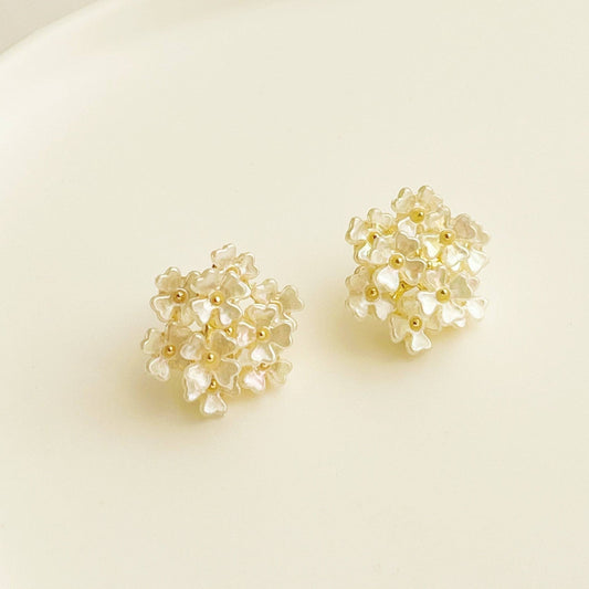 White Hydrangea Flower Statement Earrings-Ninaouity