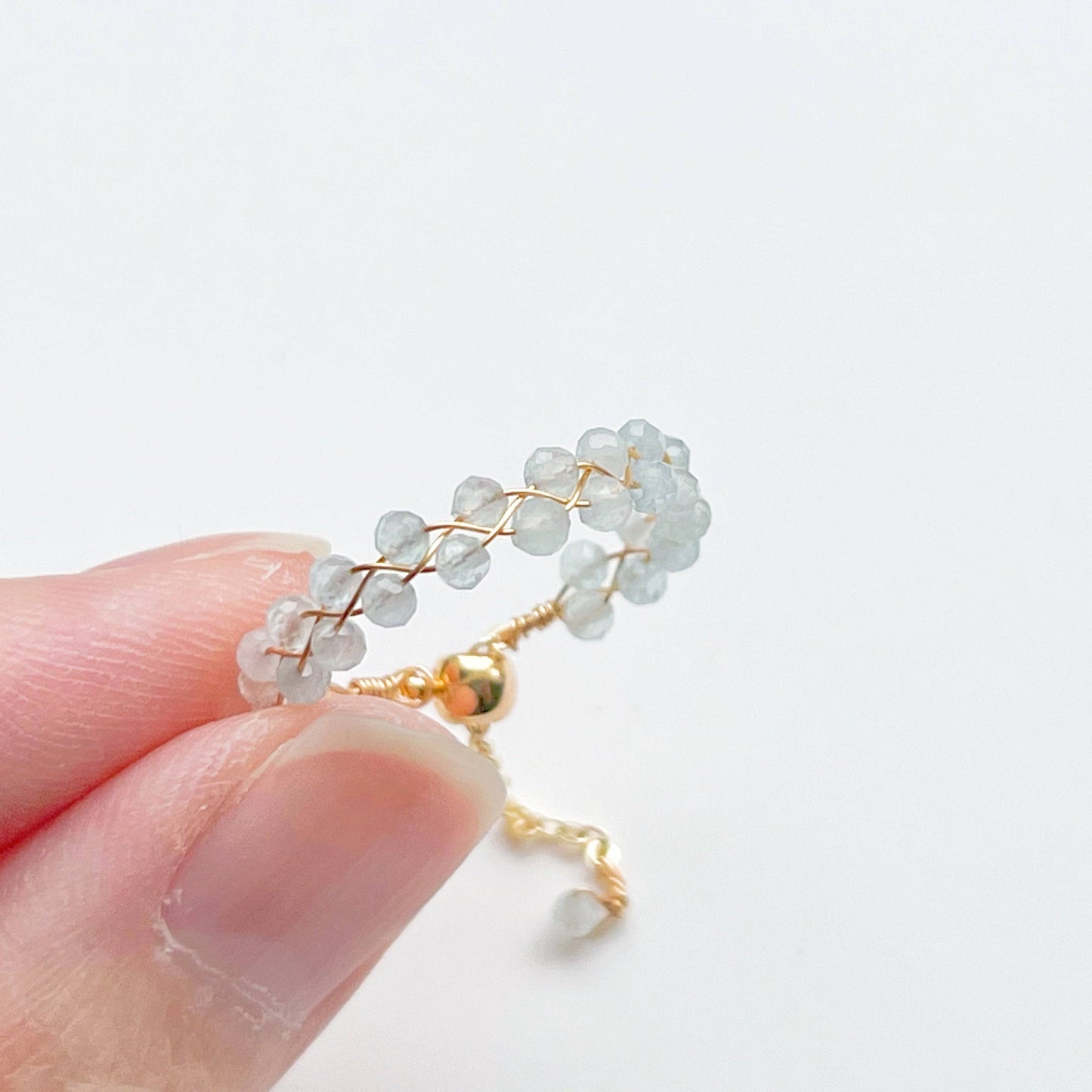 White Moonstone Beaded Ring - Mini Gemstone Bead Adjustable Ring - June Birthstone-Ninaouity