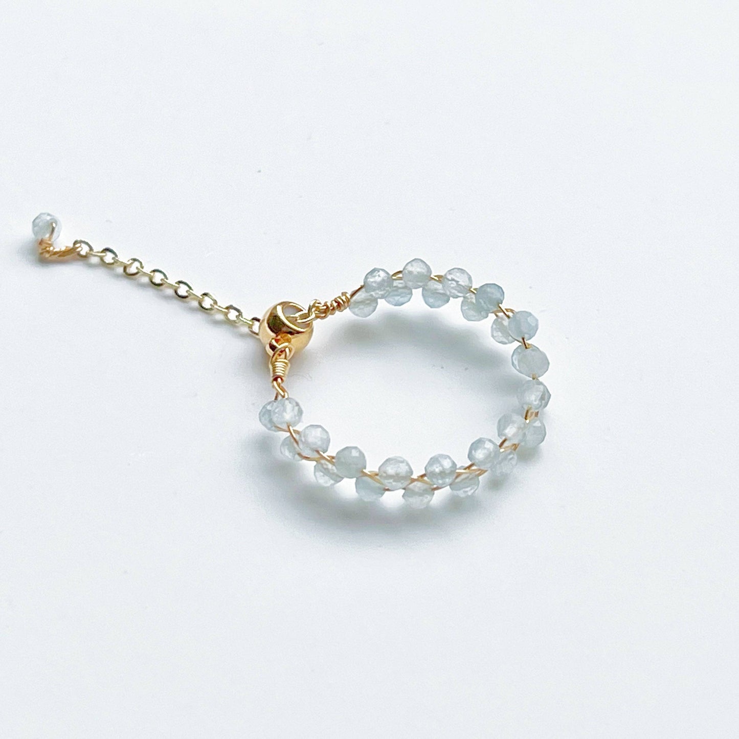 White Moonstone Beaded Ring - Mini Gemstone Bead Adjustable Ring - June Birthstone-Ninaouity