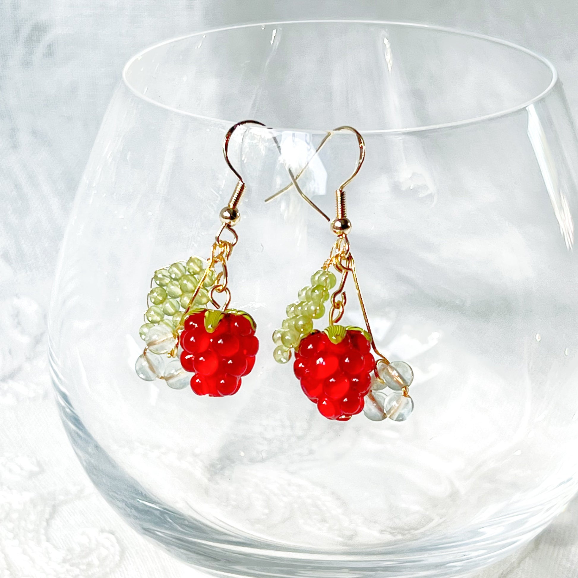 Wild Strawberry and Leaf Drop Earrings-Ninaouity