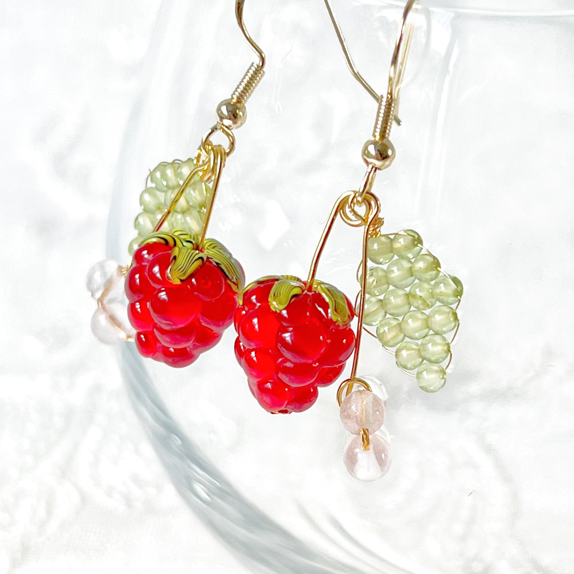 Wild Strawberry and Leaf Drop Earrings-Ninaouity