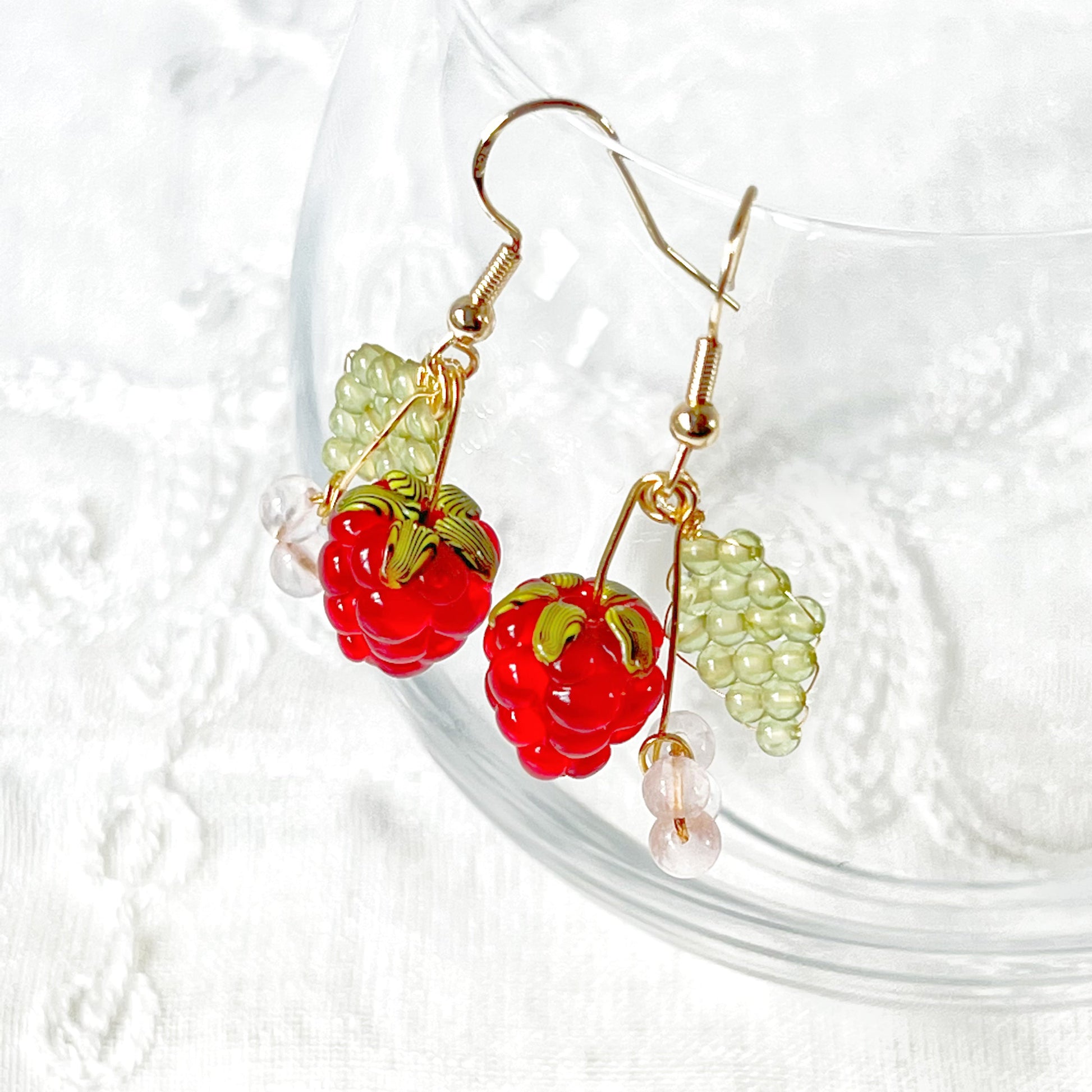 Wild Strawberry and Leaf Drop Earrings-Ninaouity