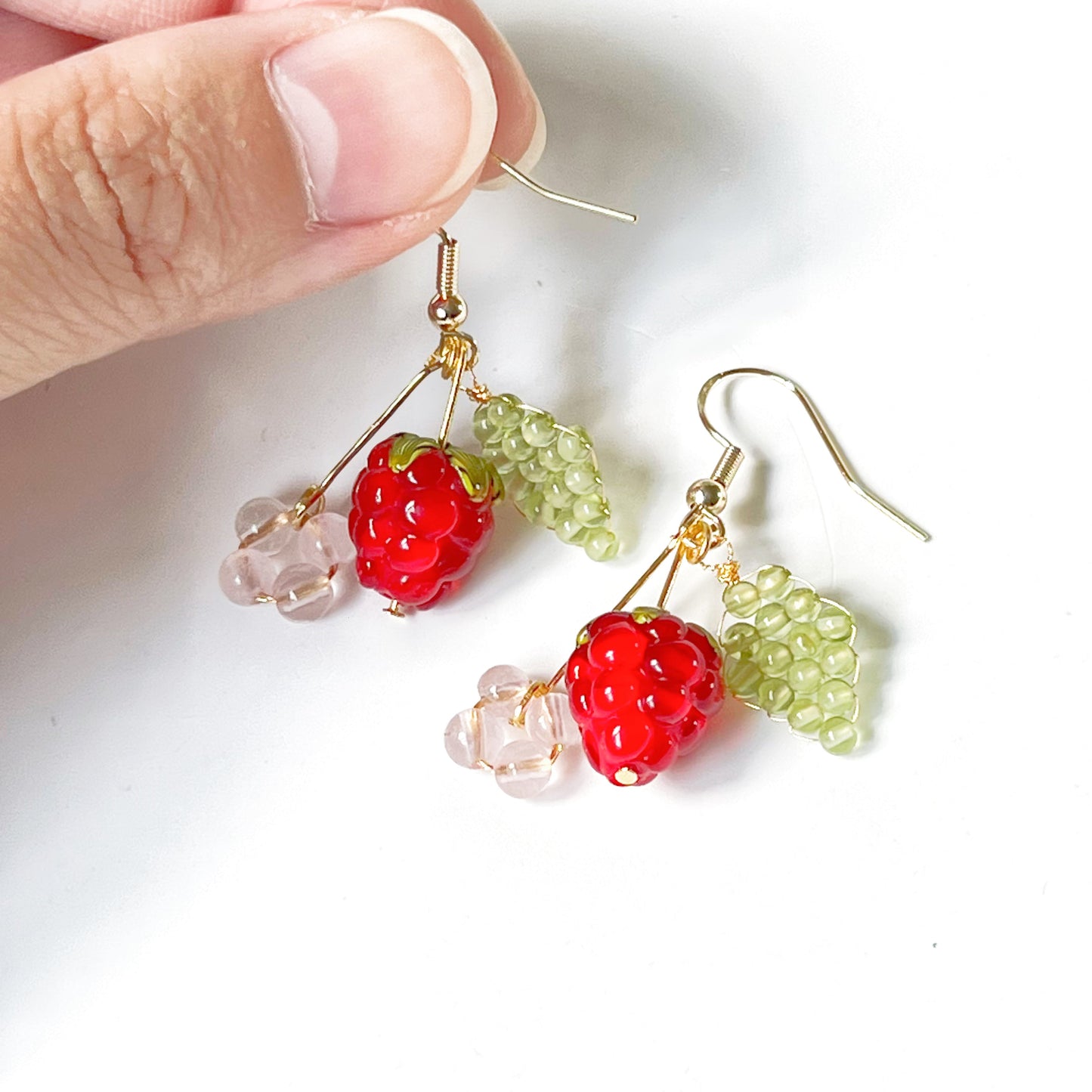 Wild Strawberry and Leaf Drop Earrings-Ninaouity